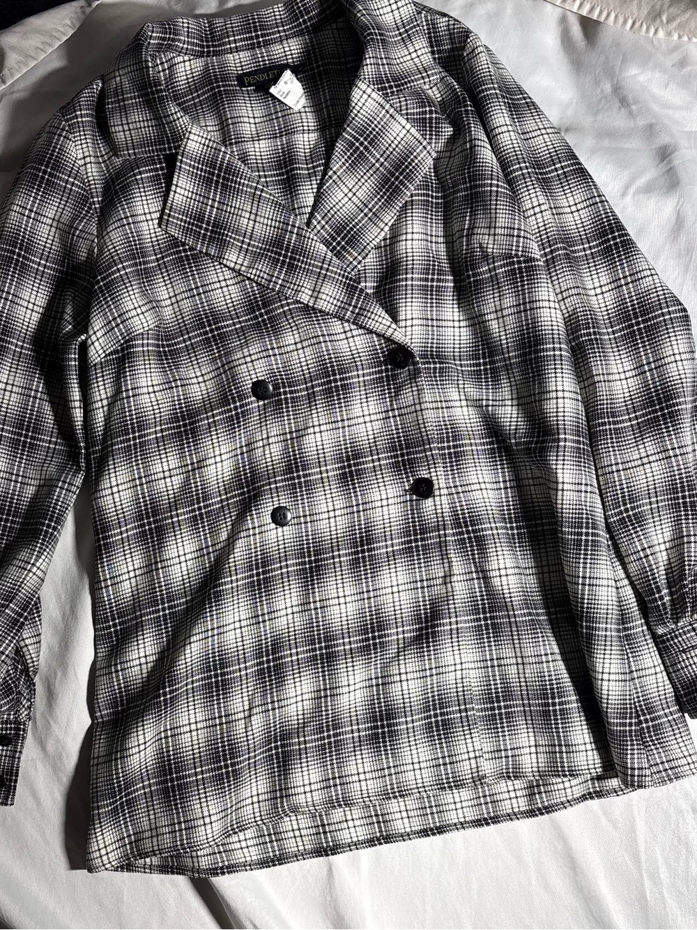 Pendleton Black and White Plaid Double-Breasted Blazer